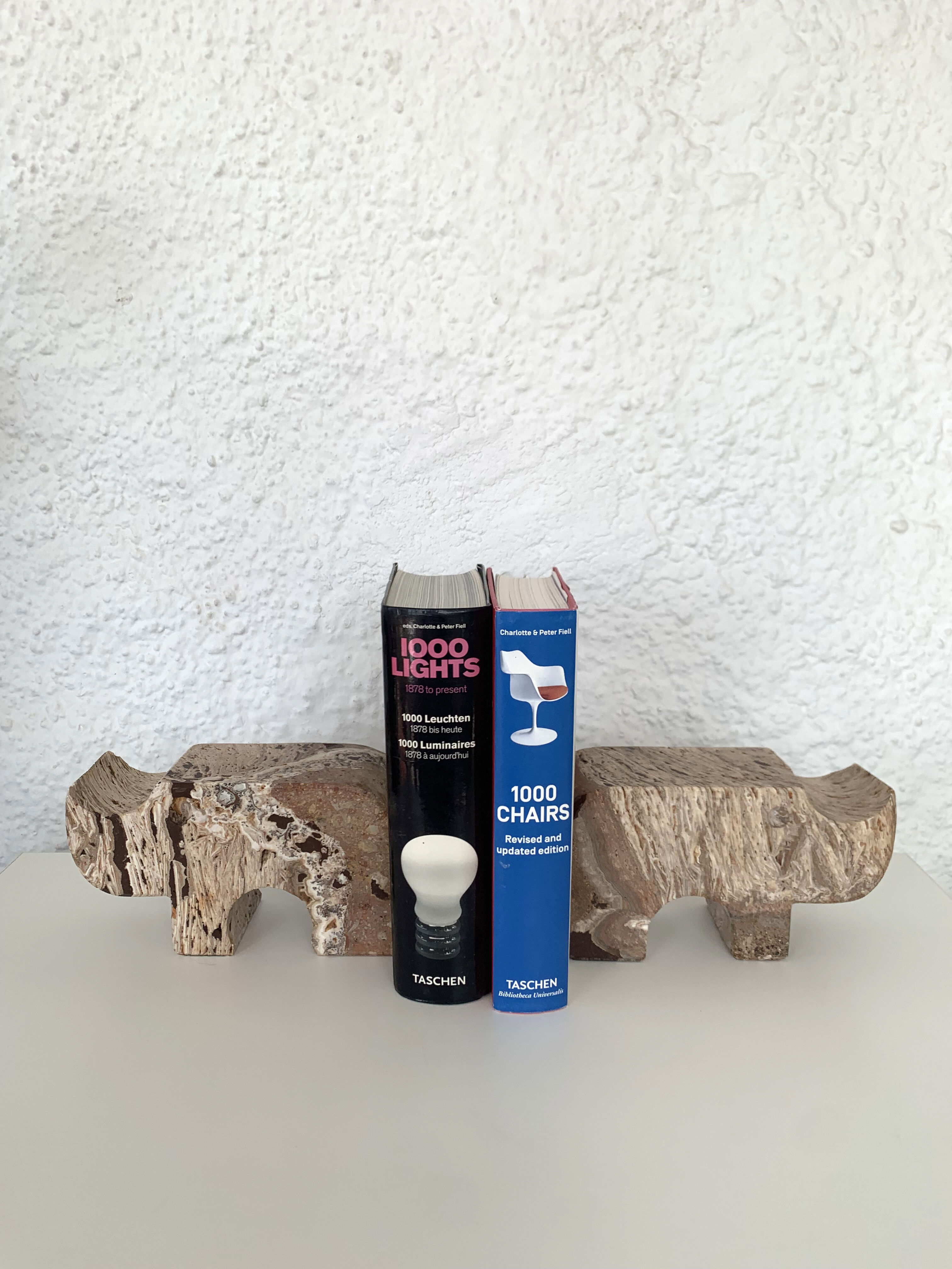 Pair of travertine rhinoceros bookends by Fratelli Mannelli, 1970s