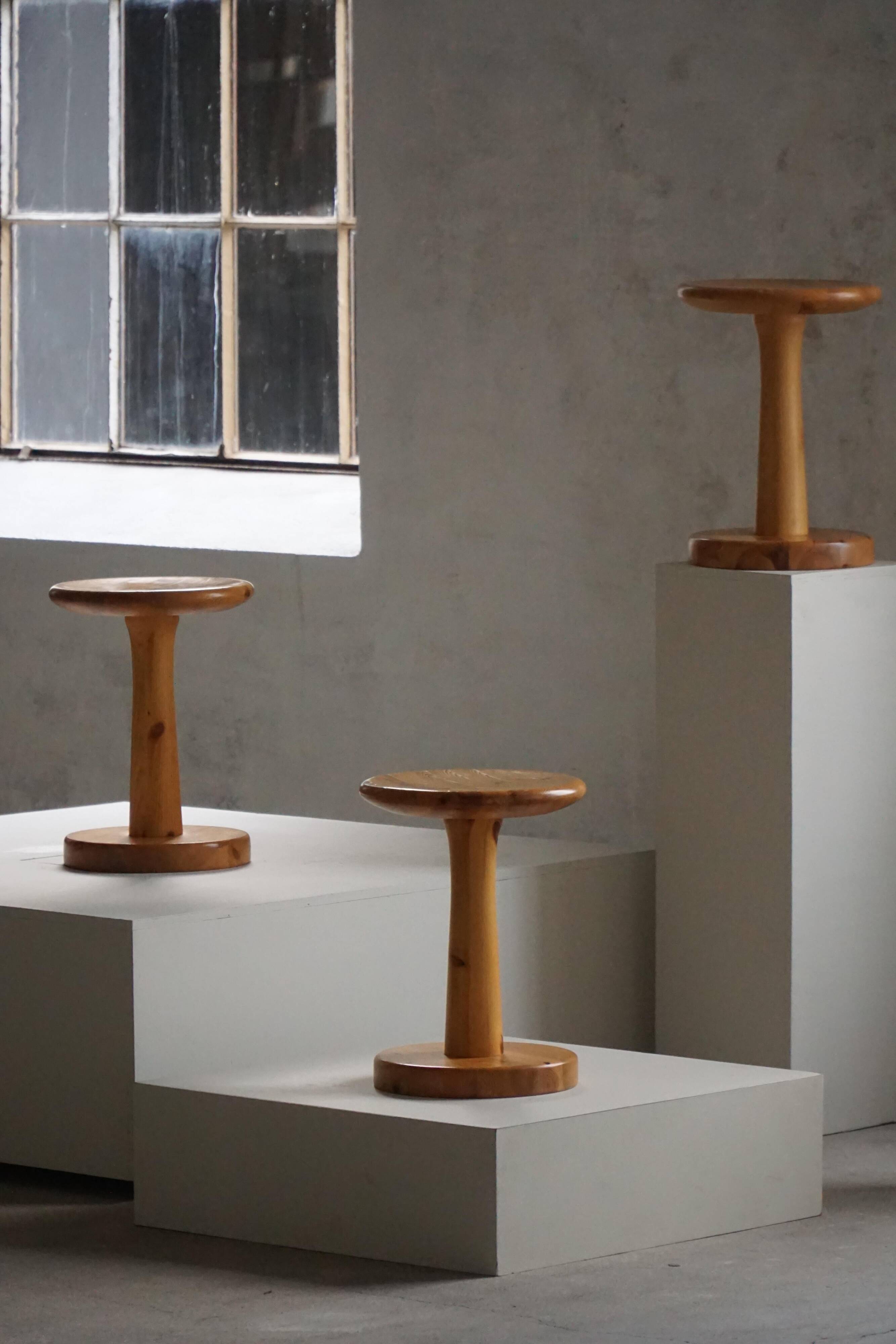 Set of 4 stools / bases in pine by Rainer Daumiller, Danish, mid-20th century, 1970.