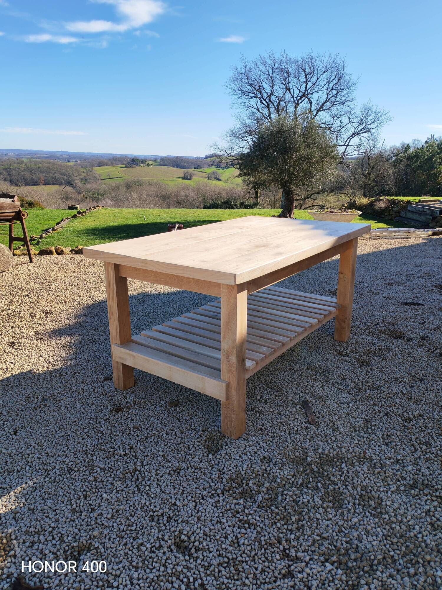 Solid raw oak table/island type "butcher's block" 180x105