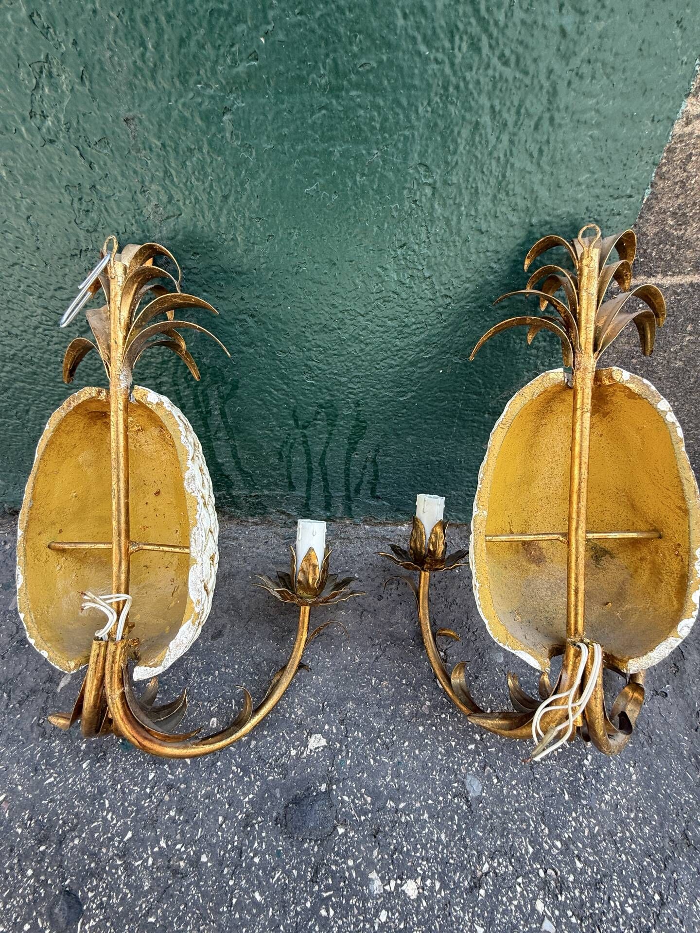 Pair of pineapple wall lights, in the style of Maison Charles / Jansen, an