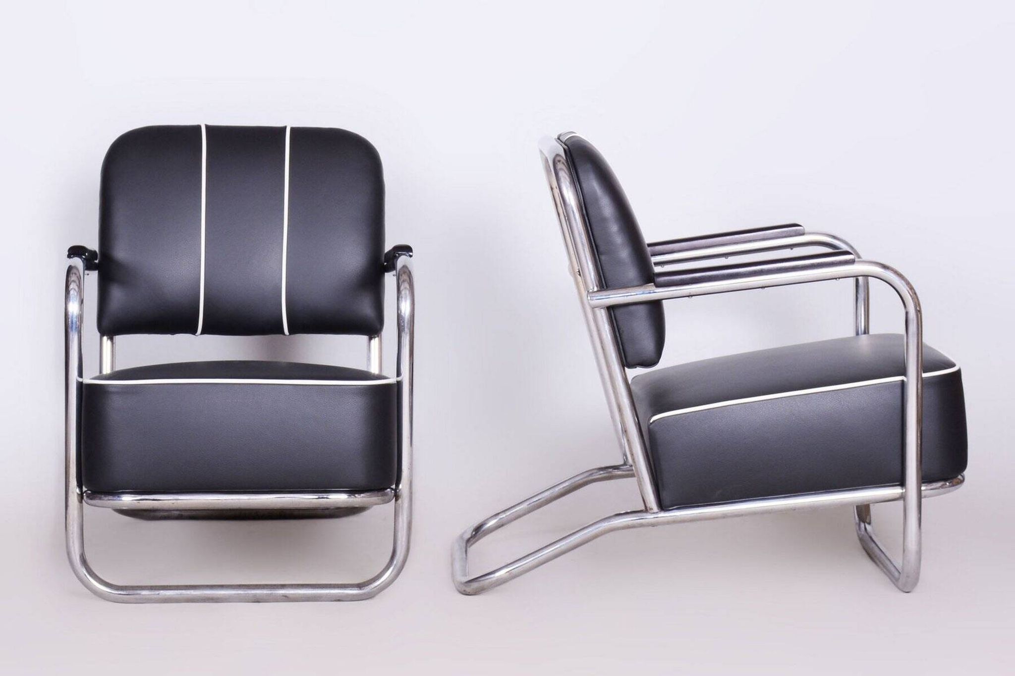 Bauhaus Lounge Chairs in Leather from Mücke Melder, 1930s, Set of 2