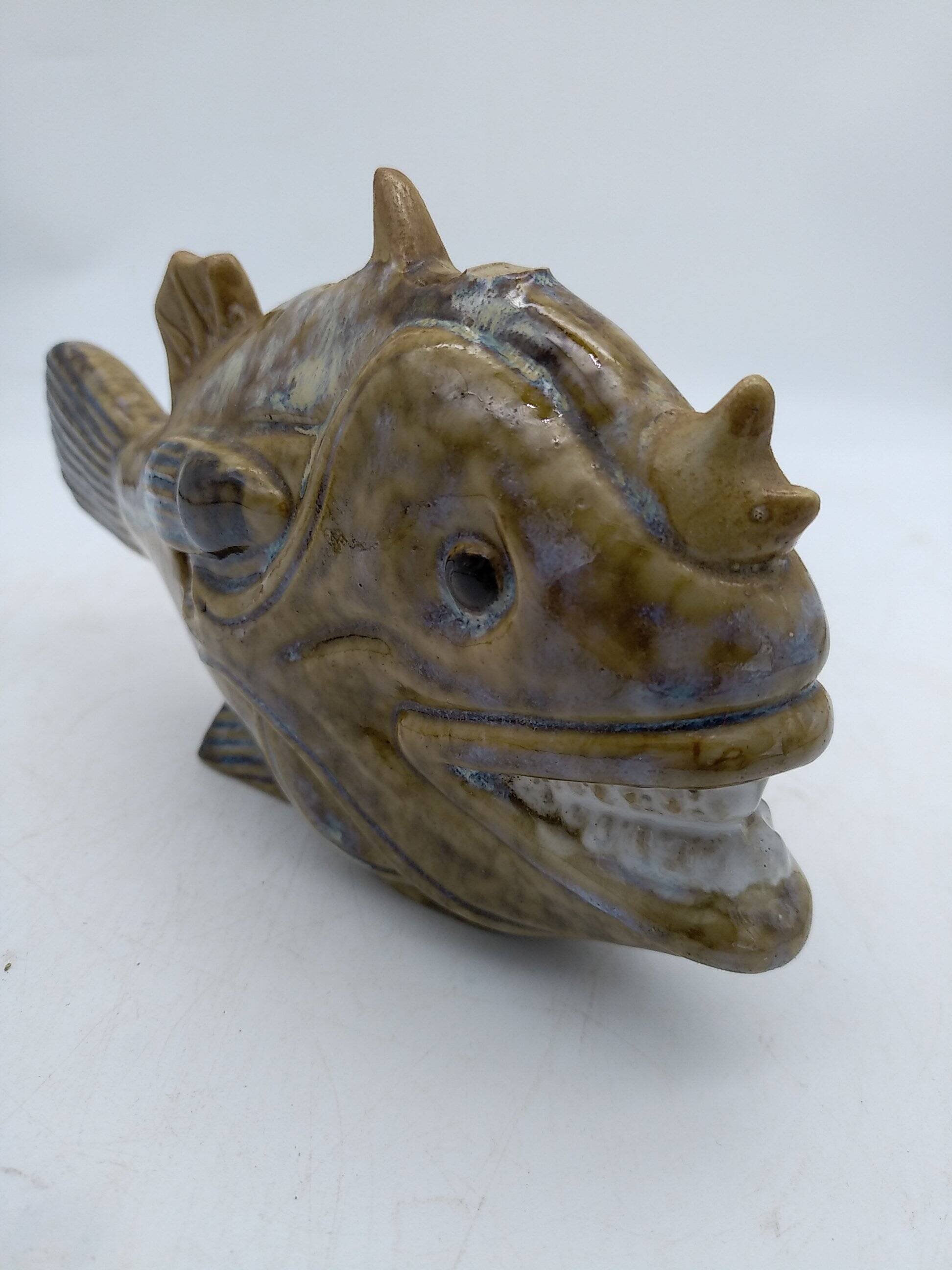 Glazed ceramic fish. Monkfish or monkfish. Can be used as a soliflore.