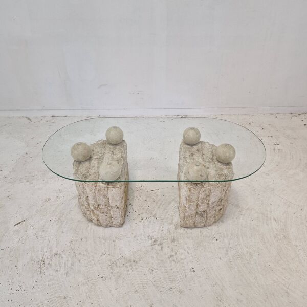 Table basse en pierre ou en pierre fossile, années 1980 Magnussen Ponte
