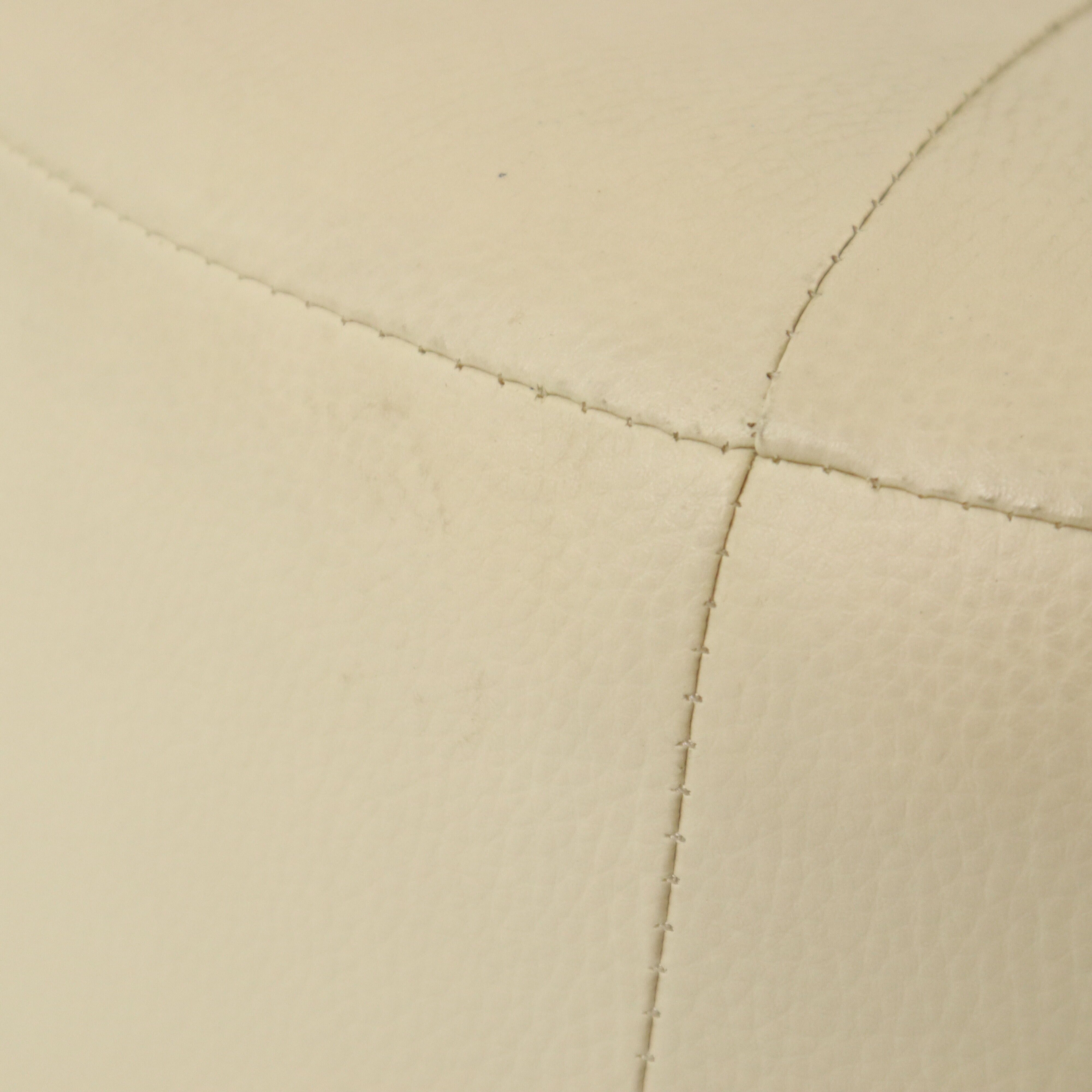 Vintage round wooden pouf skai cream color off white 38cm
