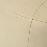 Pouf rond bois skai crème couleur blanc cassé 38cm