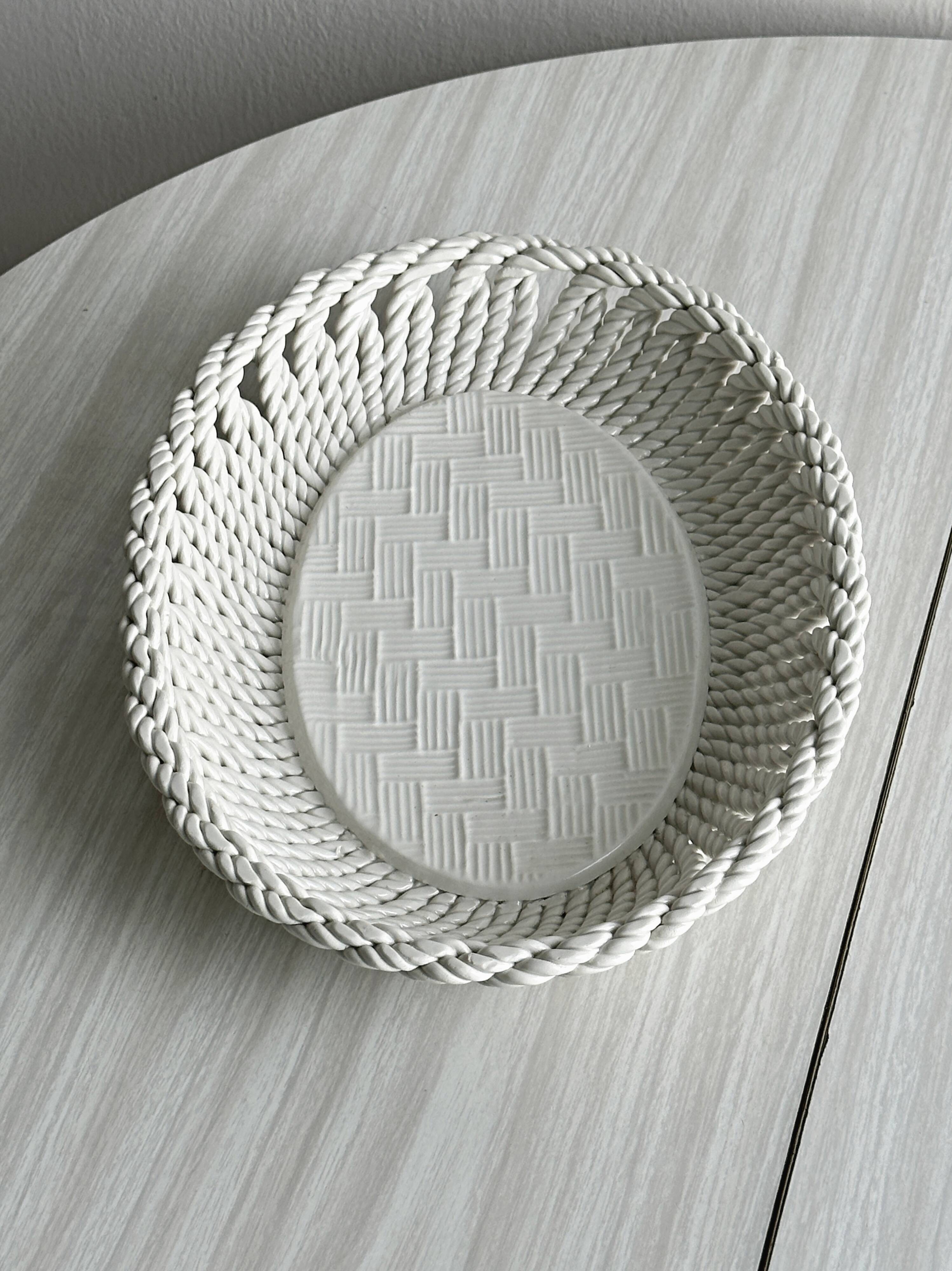 Woven white porcelain bread basket