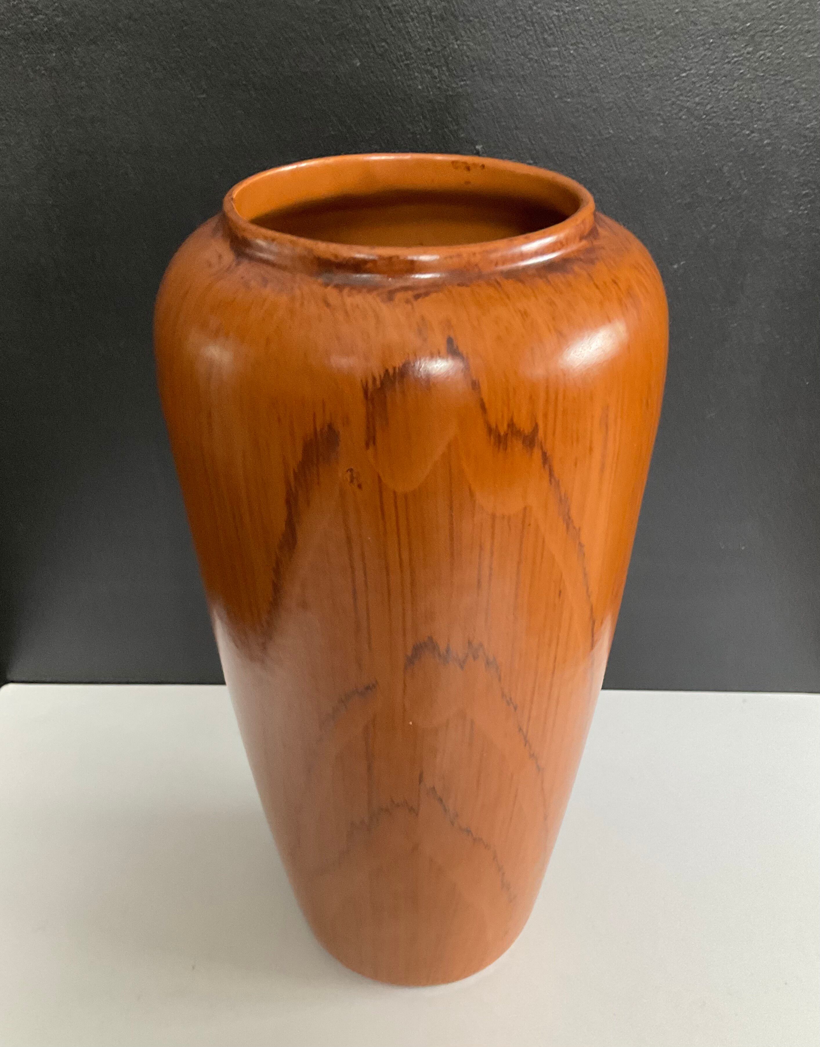 Vase vintage en céramique décor bois