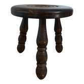 low tripod stool wood, bobbin leg, vintage