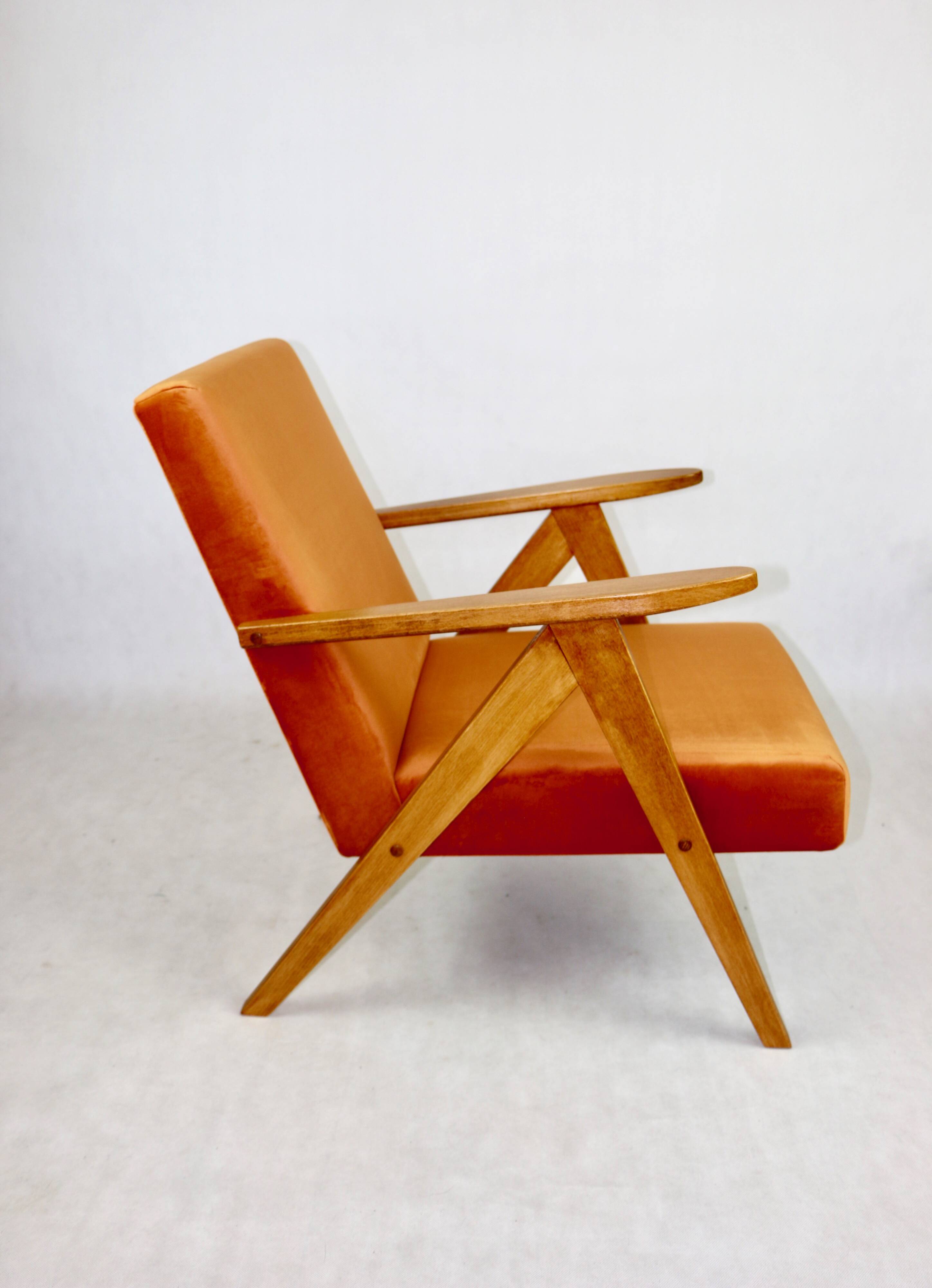 Vintage armchair VAR B-310 orange velvet fabric - 2 pieces available