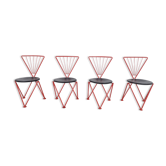 Chaises de salle à manger vintage en métal rouge, années 1980