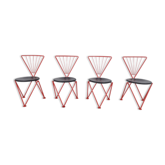 Chaises de salle à manger vintage en métal rouge, années 1980