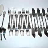 Vintage fish cutlery set 8 forks + 8 knives + deetjen rocaille louis xv service n°25