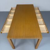 Post-modern striped wood table with drawers, design 80.