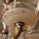 Chandelier 5 pink globes nickel, copper art deco 1950