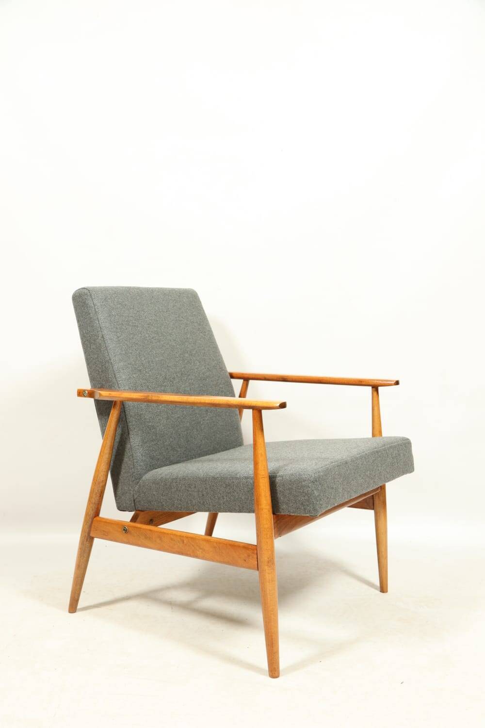 Vintage armchair renovated im wool upholstery graphite colour
