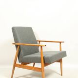 Vintage armchair renovated im wool upholstery graphite colour