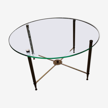 Table basse ronde vintage en verre et metal