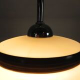 Vintage suspension with opaline lampshade and black decoration, 1950s.