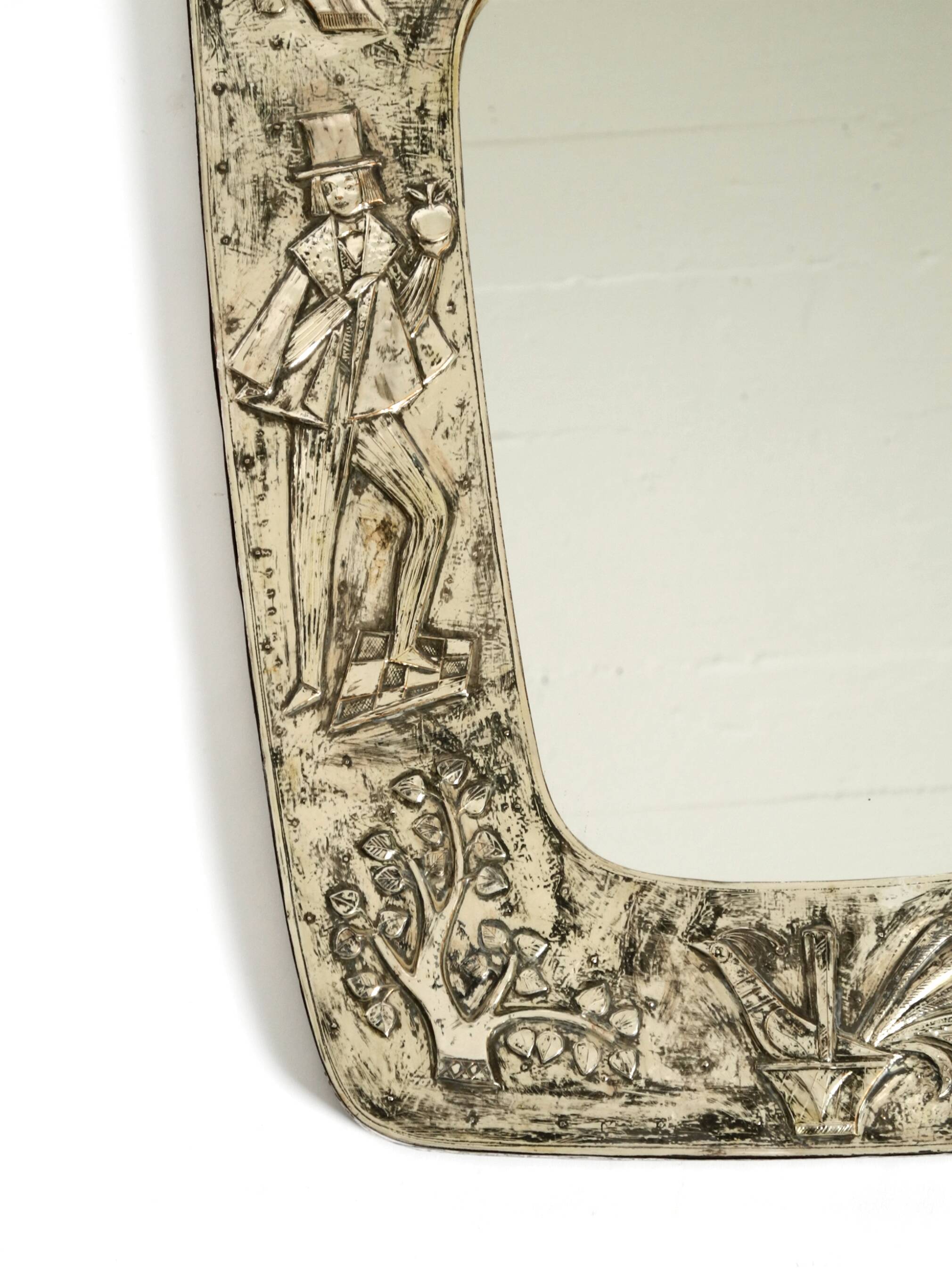 Beautiful Mid-Century Modern Wall Mirror with a Silver-Plated Frame