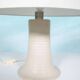 Bohemian table lamp from the 60s/70s, with textured natural tones.