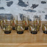 Set of 8 smoked glasses with 70s patterns