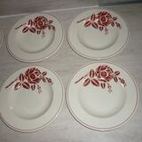 Lot de 6 assiettes creuses anciennes en faïence beige et rouge