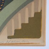 Lithographie encadrée des années 1950 par Lars Norrman, Suède