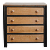 Commode noire et bois naturel à 4 tioirs