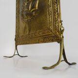 Fireplace screen in repoussé brass with a sailing boat. 1960s.