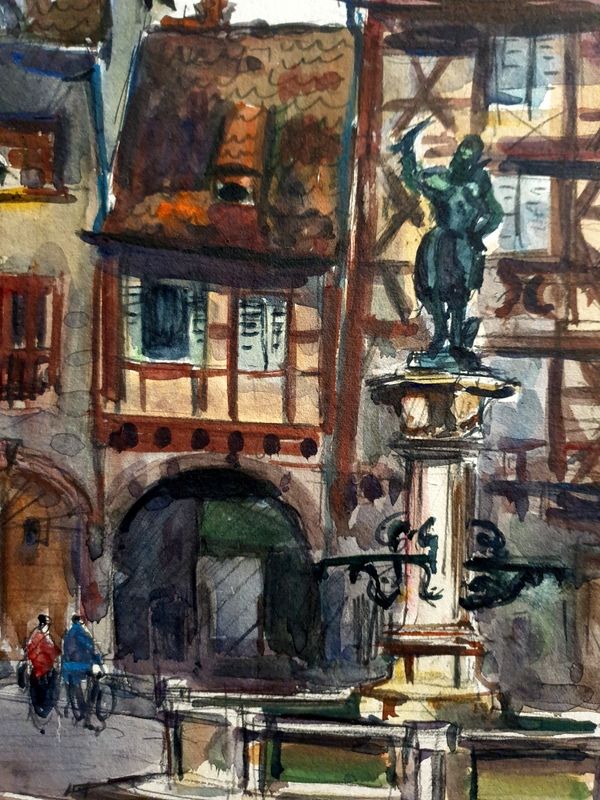 André Duculty (1912-1990), watercolor on paper "Place de l'ancienne douane, à Colmar" Signed