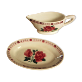 Saucière and its oval dish Digoin Sarreguemines Saverne Roses Art Deco