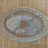 Plat serviteur ovale vintage en verre ciselé