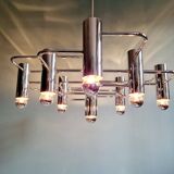 Chromed metal chandelier, design Gaetano Sciolari, 70s