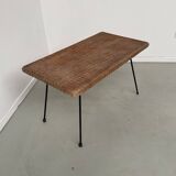 Table basse osier tressé et métal 1960