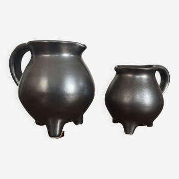 Pair of ceramic tripod pitchers from "Périgord pottery" circa 1950