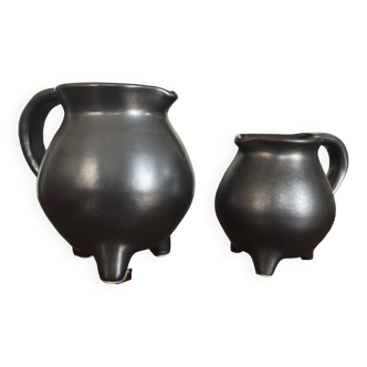 Pair of ceramic tripod pitchers from "Périgord pottery" circa 1950