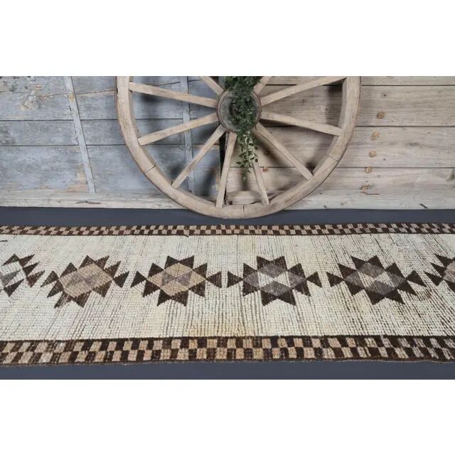 1970s Vintage Turkish Oushak Diamond Wool Runner 83x343