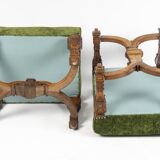 Important Pair of Sculpted Walnut Stools, Louis XIV Style