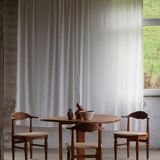 Henning Kjærnulf, set of 8 oak chairs with jute fabric, mid-century Danish, 1960s.