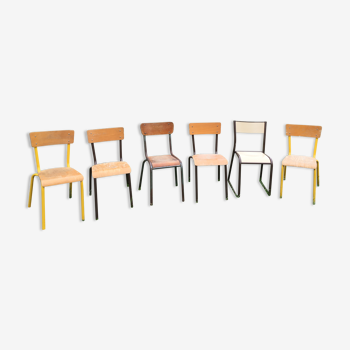 Set of 6 school chairs '70s in different pattines and models