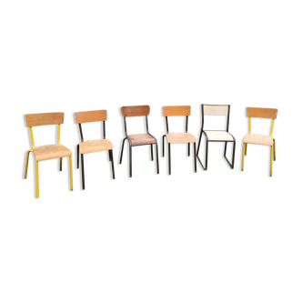 Lot de 6 chaises écoles années '70 en différents pattines et modèles