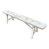 Banc de ferme patiné blanc et bleu