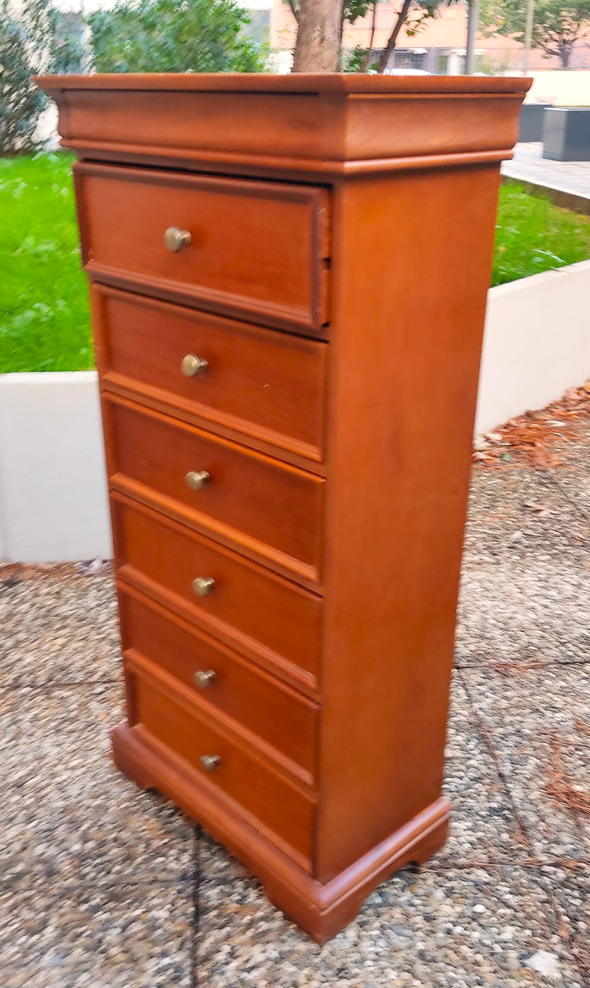 Weekly organizer in solid cherry, 7 drawers, classic Louis Philippe style