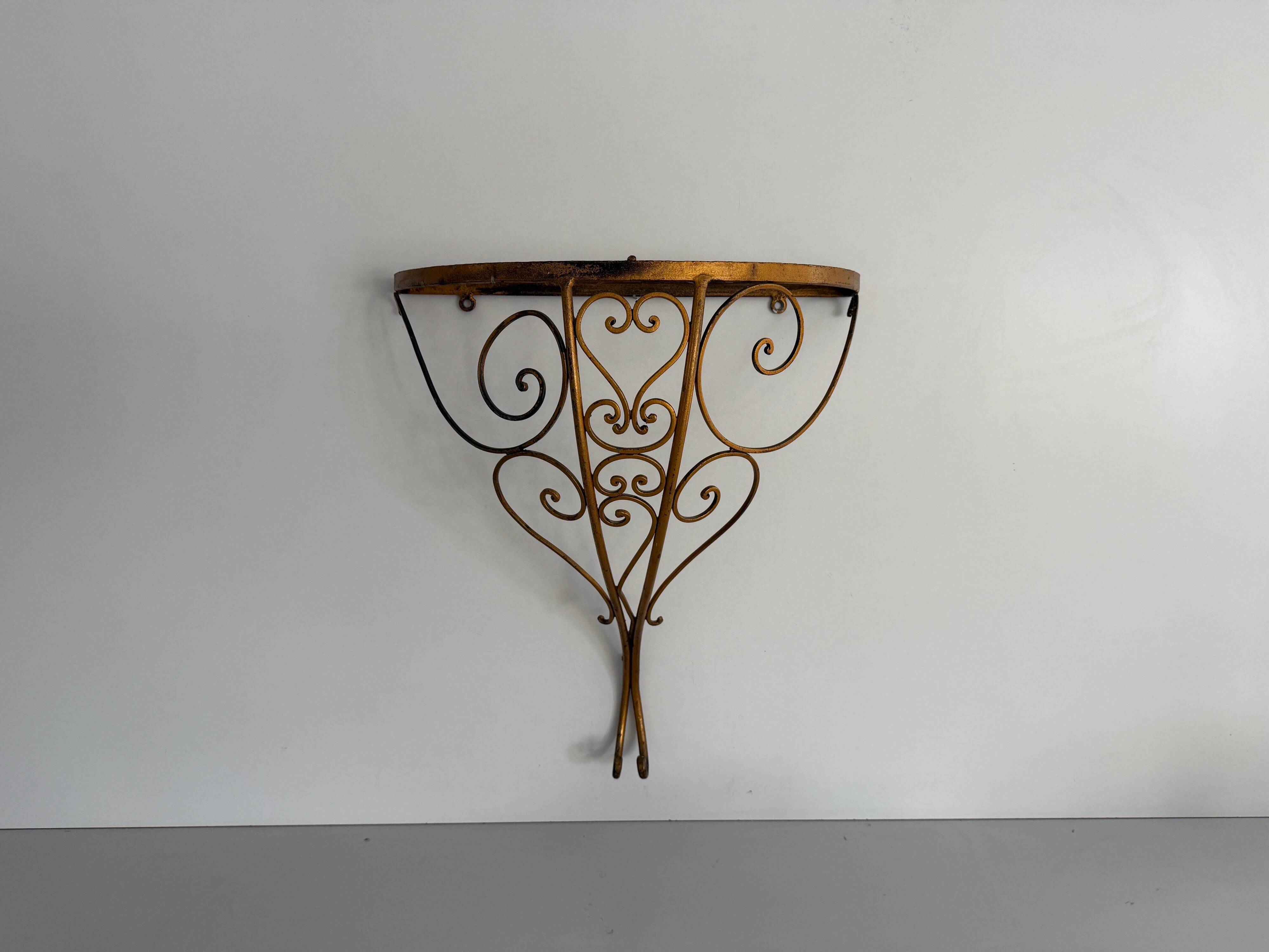 Mid-century floating wall console in wrought iron, 1950, Italy