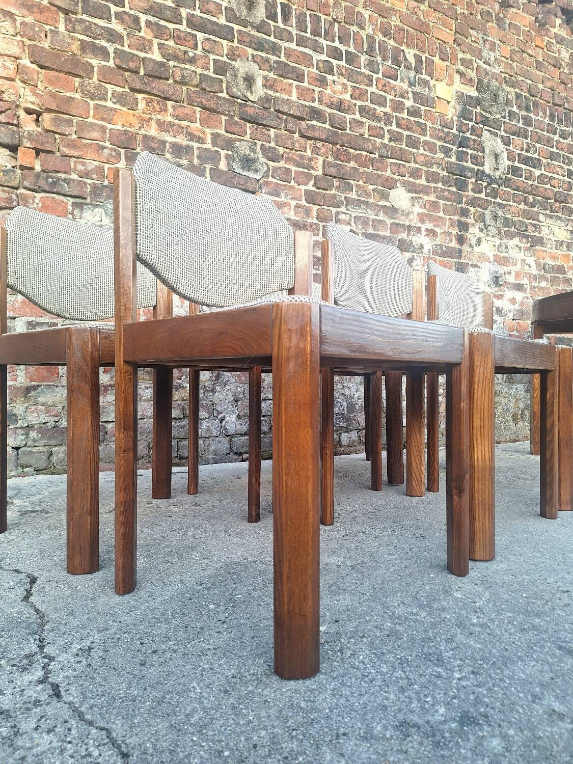 Table et ses 6 chaises vintage en orme, meubles design scandinave