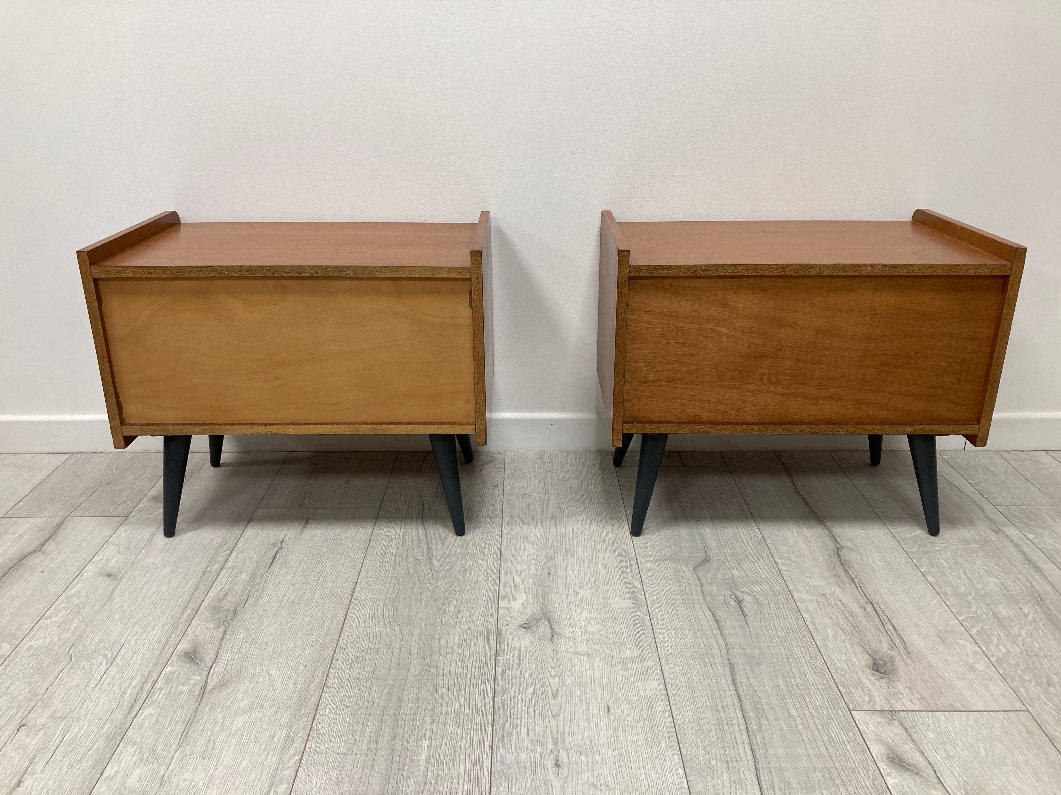 Pair of 1960s bedside tables compass feet