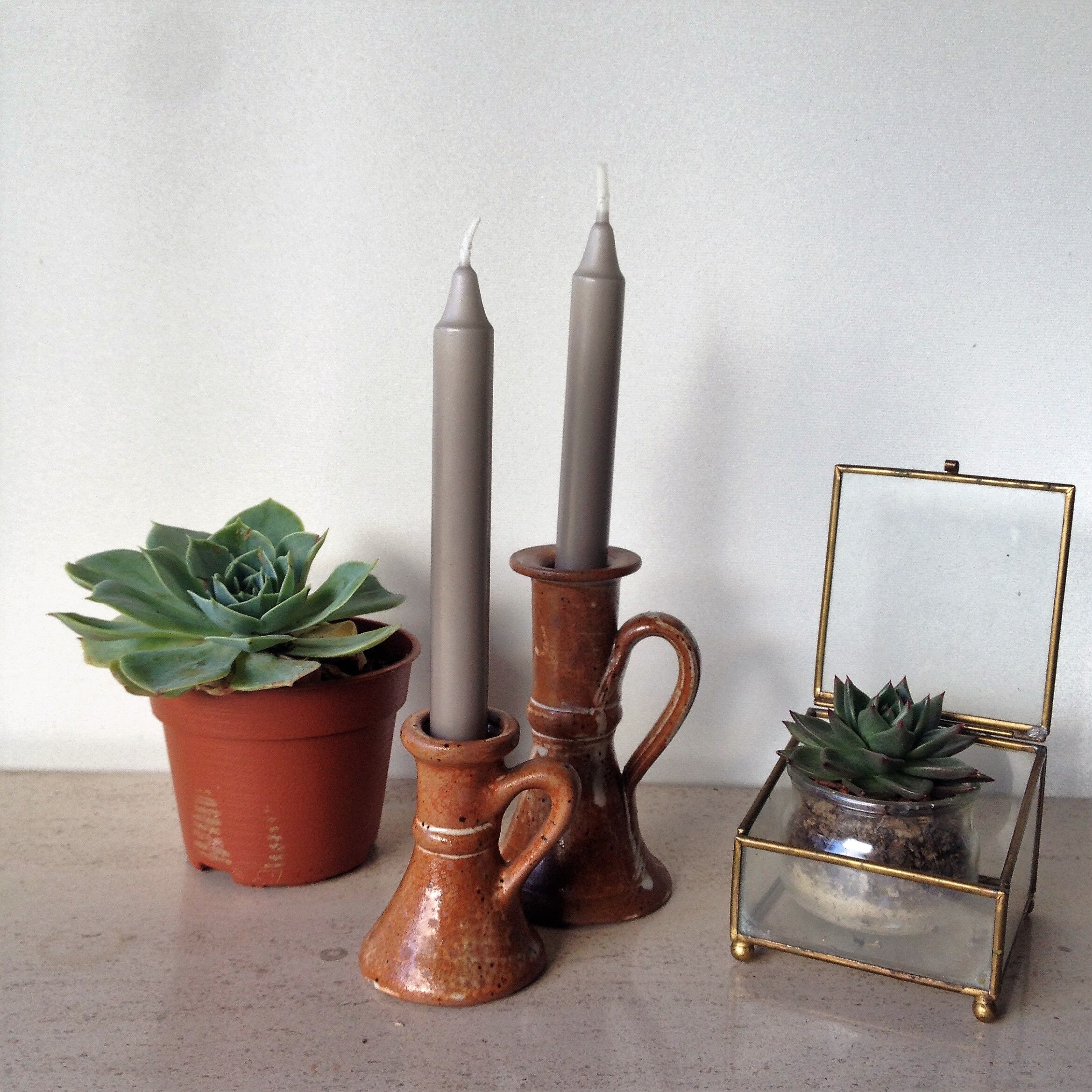 Pair of candlesticks in glazed stoneware