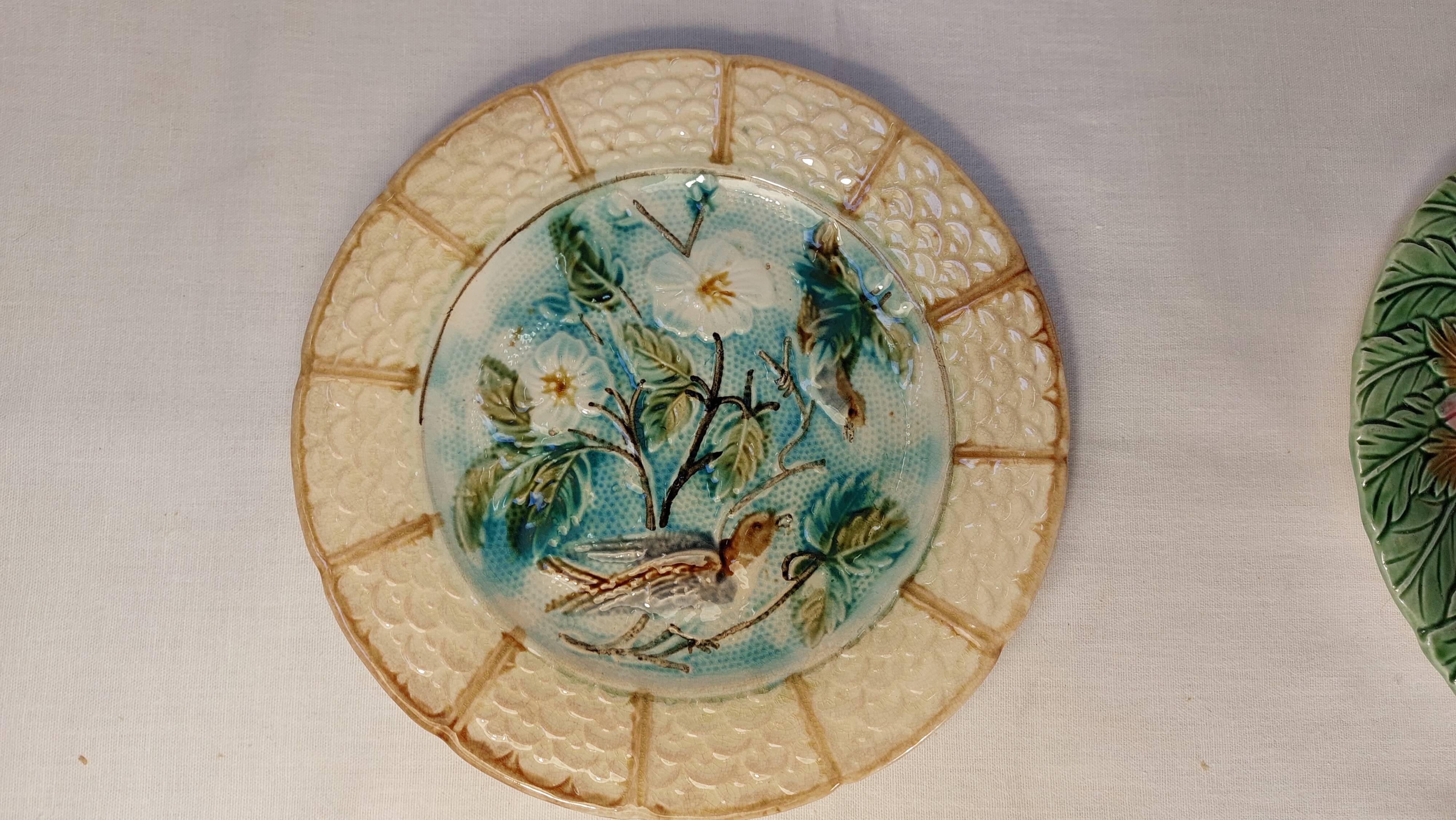 Set of two antique dessert plates in slip