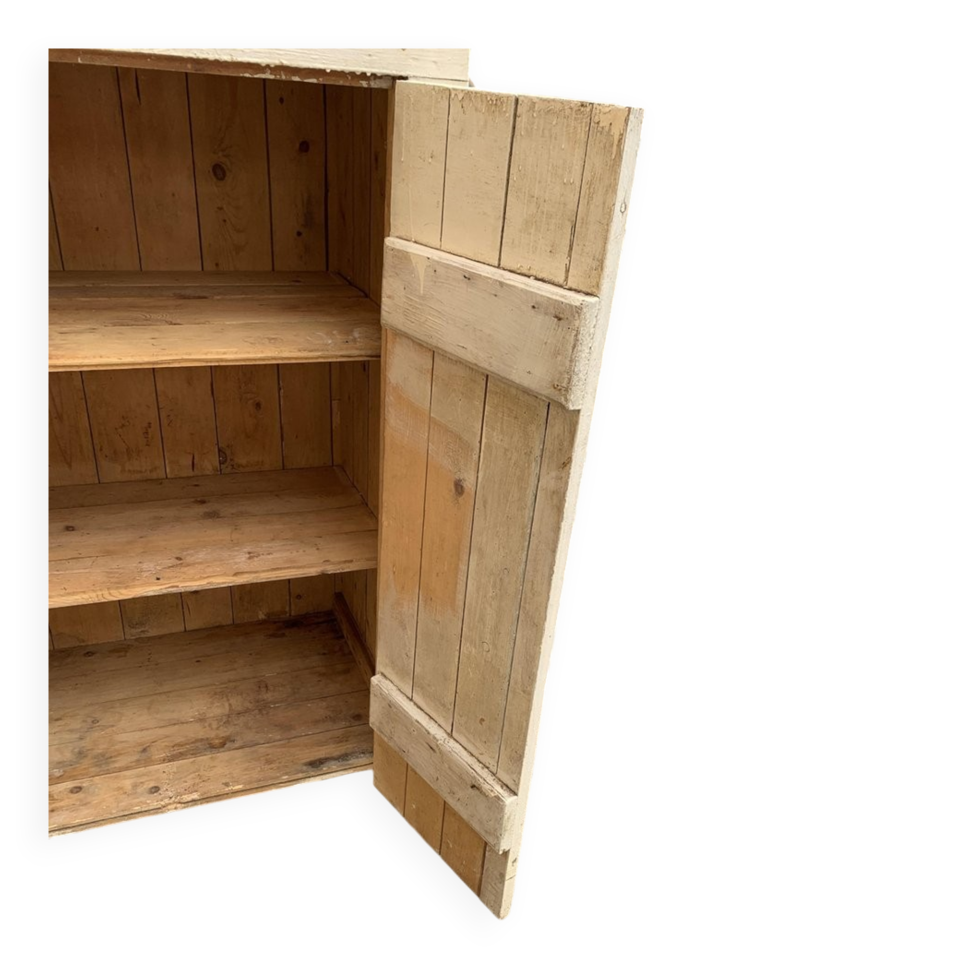 Antique beige-painted solid wood furniture, rustic late 19th-century cabinet with a single door.