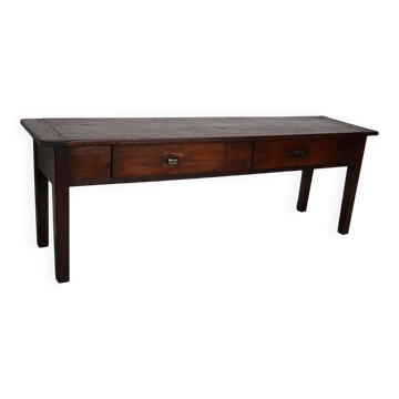 Vintage Large French Teak Rustic Colonial Farmhouse Side Table